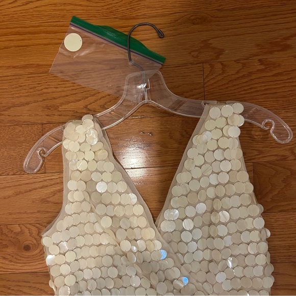 BCBGMaxAzria size 2 womens Sequin Sleeveless Dress cream white luxury - Picture 4 of 8